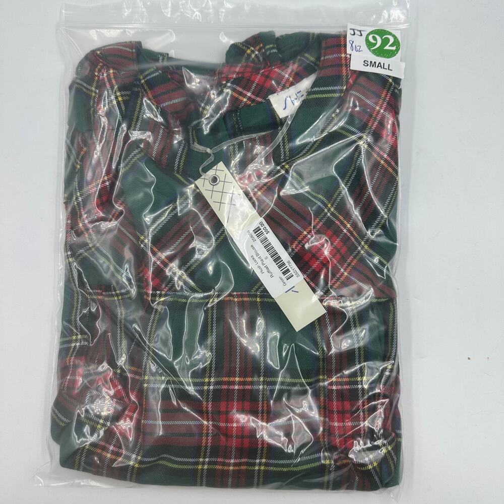 She + Sky Ruffled Green Tartan Plaid Long Sleeve Blouse Top Small Babydoll - Picture 6 of 8